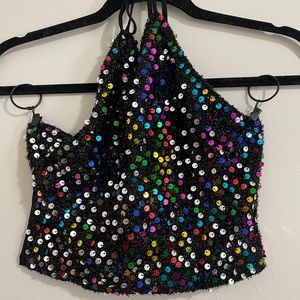 Cropped Sequin Halter Top